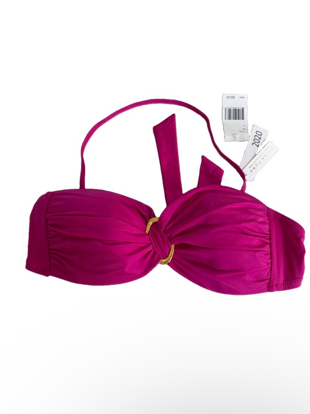 Trina Turk Fuchsia Bandeau Bikini Top with Gold Ring Accent